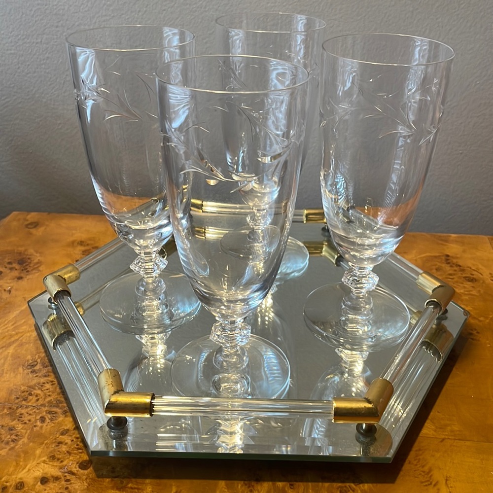 Vintage Crystal Etched Water Goblets